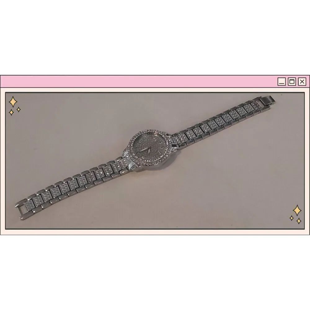 NWOT~Sparkling Bling Silver Crystal Studded Double Bezel Watch